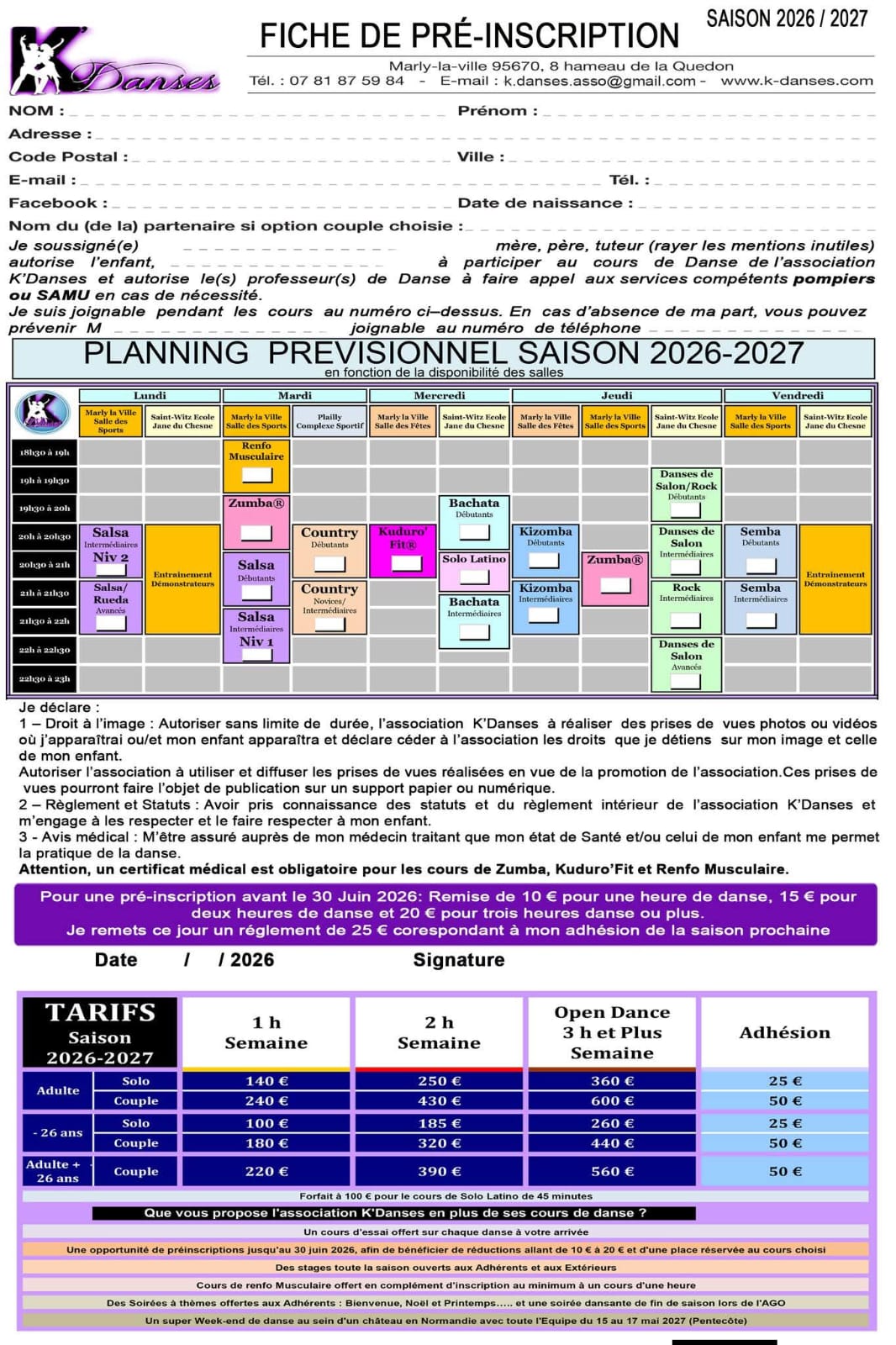 Fiche préinscription 2026 2027