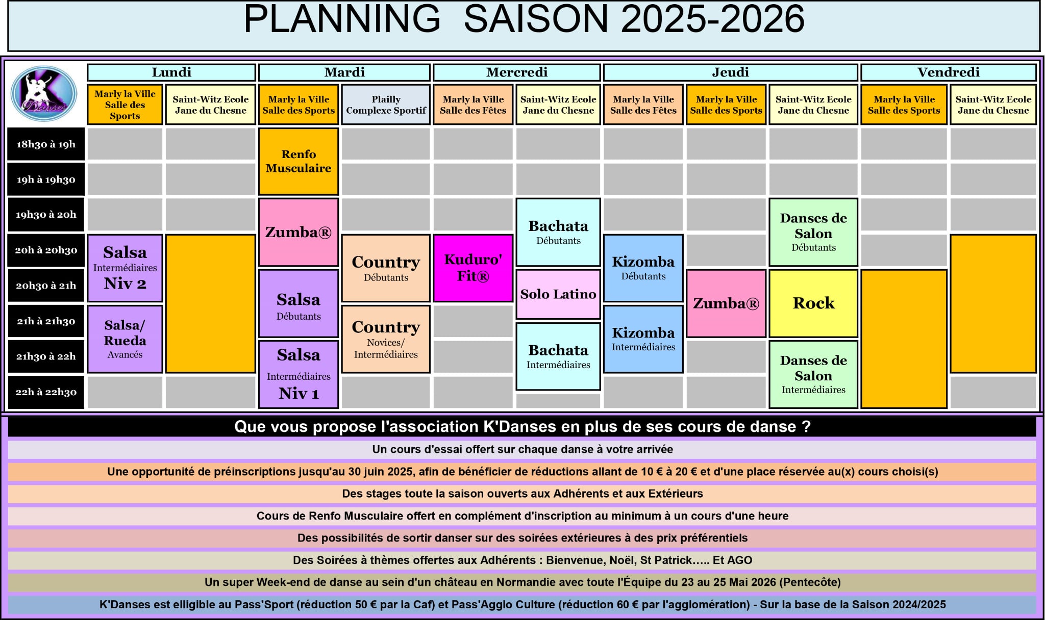 Planning Portes ouvertes K'Danses juin 2026